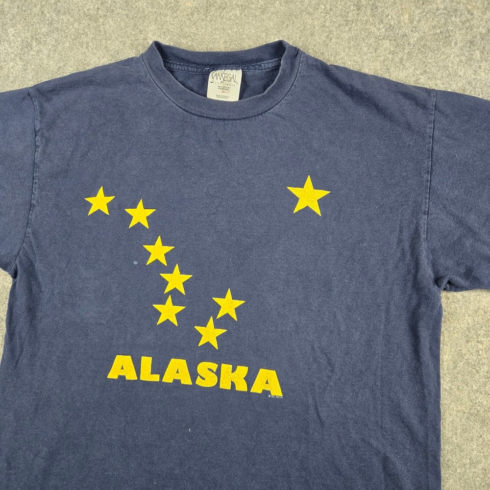 Vintage Alaska T Shirt Mens Large Blue Yellow Big Dipper Stars Souvenir Y2k